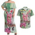 Australia Galah Birds Couple Christmas Couples Matching Off Shoulder Maxi Dress and Hawaiian Shirt Mint Glaze