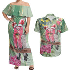 Australia Galah Birds Couple Christmas Couples Matching Off Shoulder Maxi Dress and Hawaiian Shirt Mint Glaze