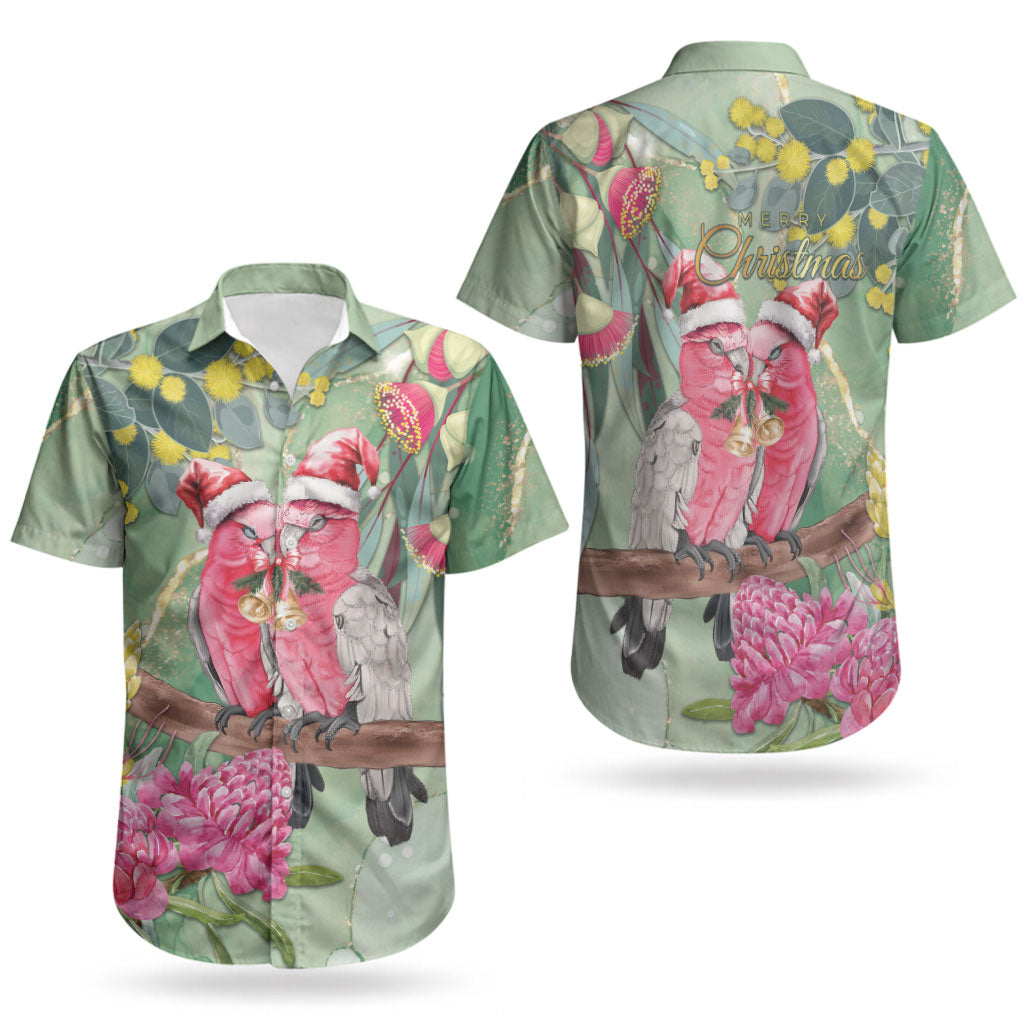Australia Galah Birds Couple Christmas Couples Matching Off Shoulder Maxi Dress and Hawaiian Shirt Mint Glaze