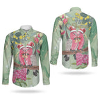 Australia Galah Birds Couple Christmas Couples Matching Off Shoulder Maxi Dress and Long Sleeve Button Shirt Mint Glaze