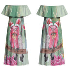Australia Galah Birds Couple Christmas Couples Matching Off Shoulder Maxi Dress and Long Sleeve Button Shirt Mint Glaze