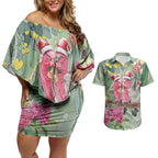 Australia Galah Birds Couple Christmas Couples Matching Off Shoulder Short Dress and Hawaiian Shirt Mint Glaze