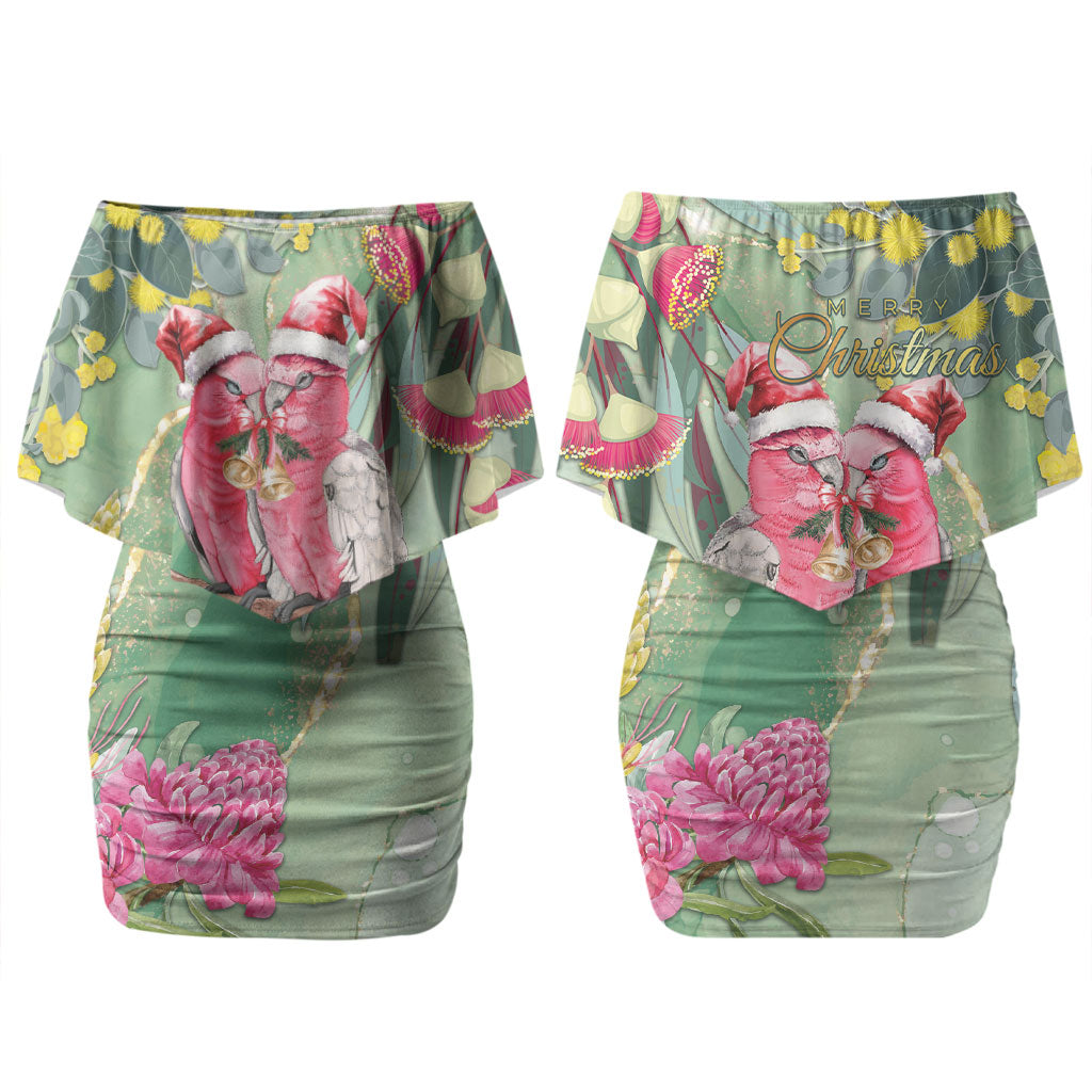 Australia Galah Birds Couple Christmas Couples Matching Off Shoulder Short Dress and Hawaiian Shirt Mint Glaze