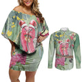 Australia Galah Birds Couple Christmas Couples Matching Off Shoulder Short Dress and Long Sleeve Button Shirt Mint Glaze