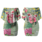 Australia Galah Birds Couple Christmas Couples Matching Off Shoulder Short Dress and Long Sleeve Button Shirt Mint Glaze
