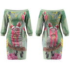 Australia Galah Birds Couple Christmas Couples Matching Off The Shoulder Long Sleeve Dress and Hawaiian Shirt Mint Glaze