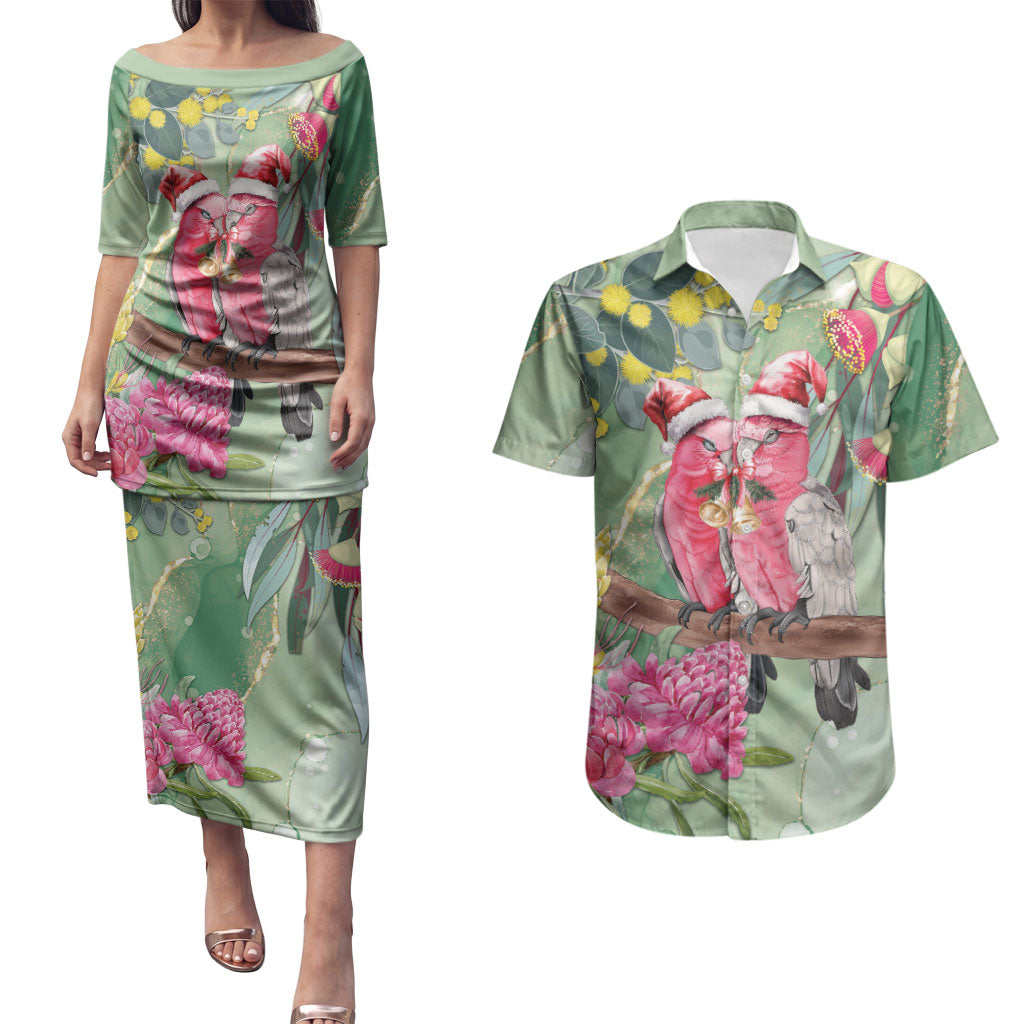 Australia Galah Birds Couple Christmas Couples Matching Puletasi and Hawaiian Shirt Mint Glaze