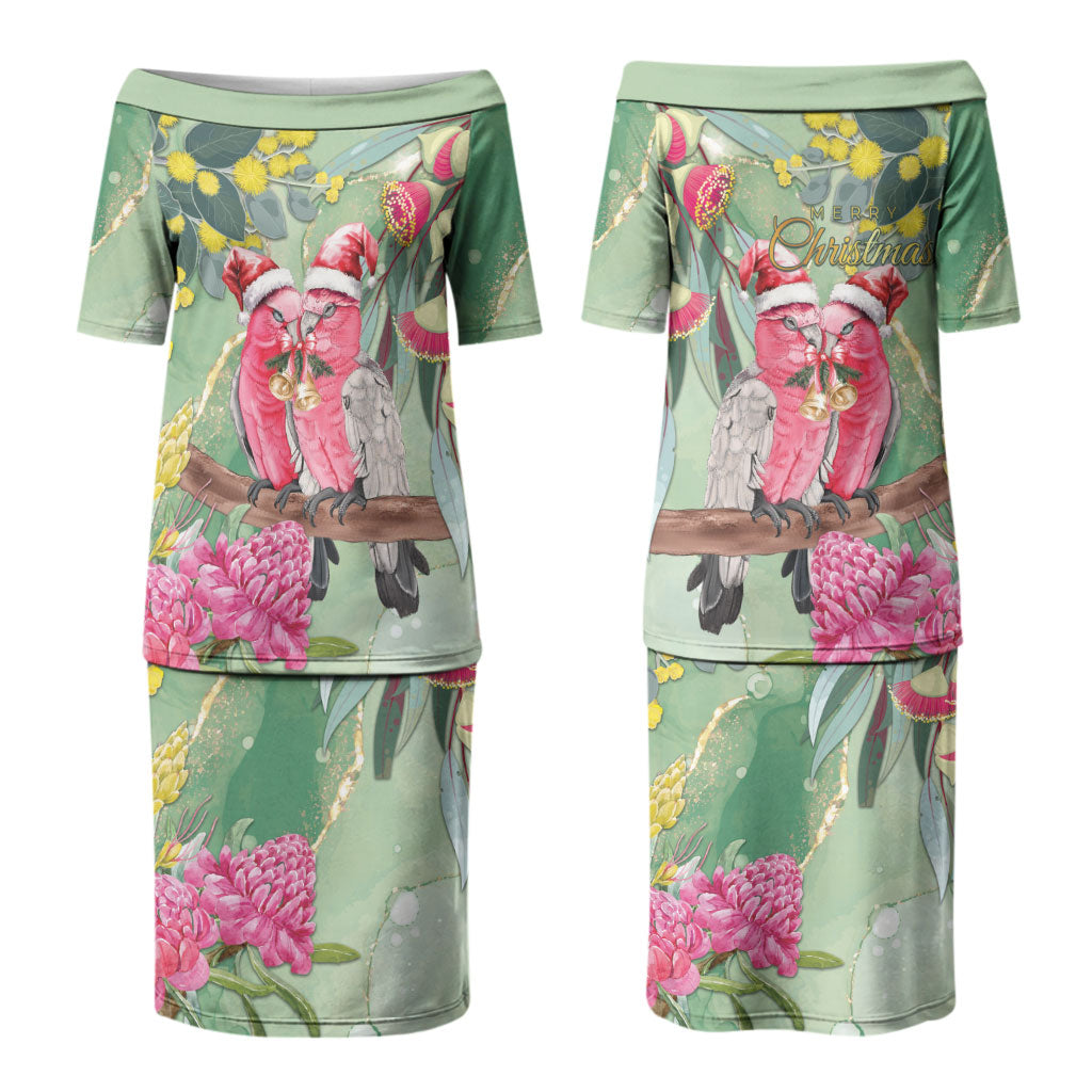 Australia Galah Birds Couple Christmas Couples Matching Puletasi and Long Sleeve Button Shirt Mint Glaze