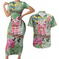Australia Galah Birds Couple Christmas Couples Matching Short Sleeve Bodycon Dress and Hawaiian Shirt Mint Glaze
