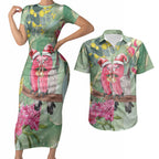Australia Galah Birds Couple Christmas Couples Matching Short Sleeve Bodycon Dress and Hawaiian Shirt Mint Glaze