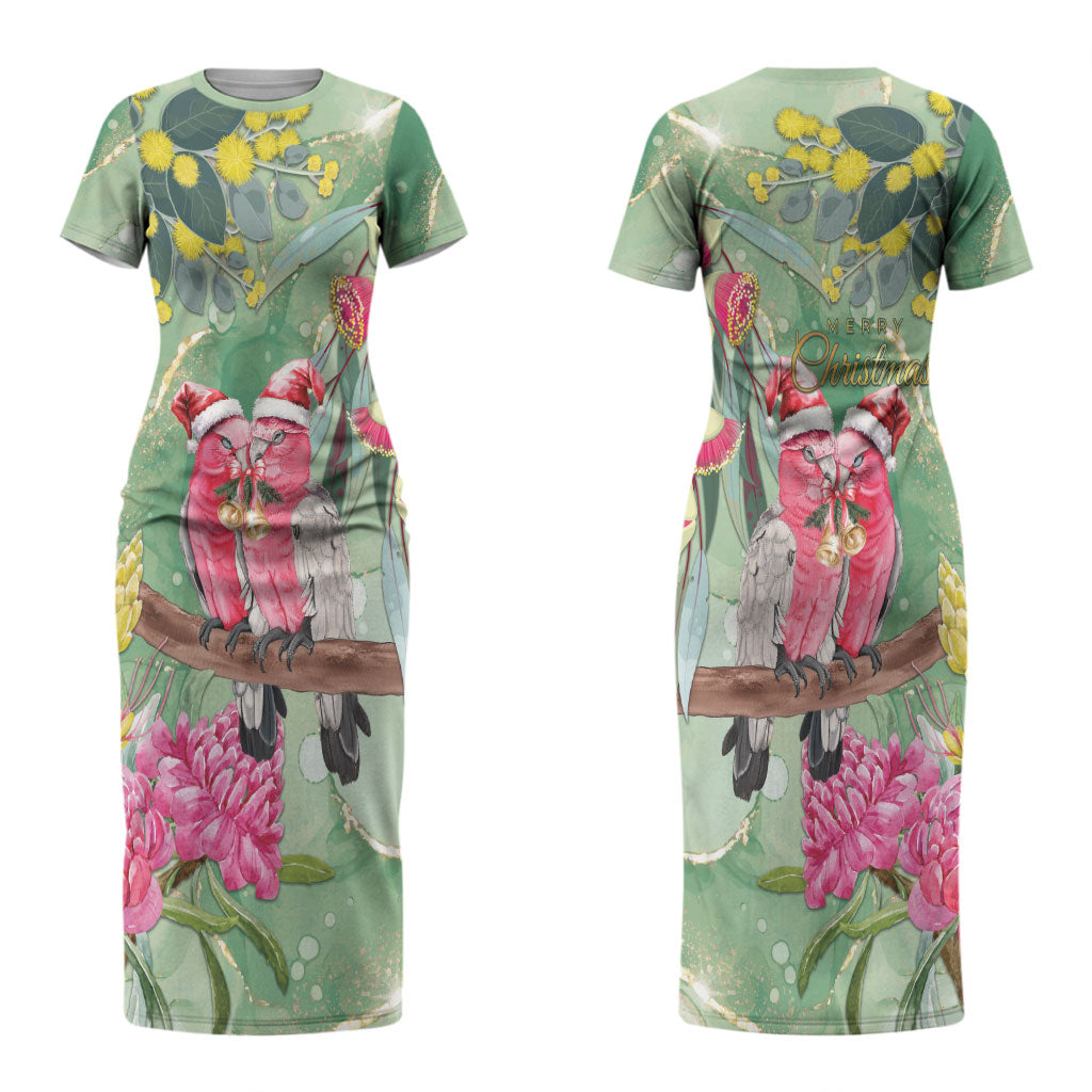 Australia Galah Birds Couple Christmas Couples Matching Short Sleeve Bodycon Dress and Hawaiian Shirt Mint Glaze