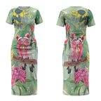 Australia Galah Birds Couple Christmas Couples Matching Short Sleeve Bodycon Dress and Long Sleeve Button Shirt Mint Glaze