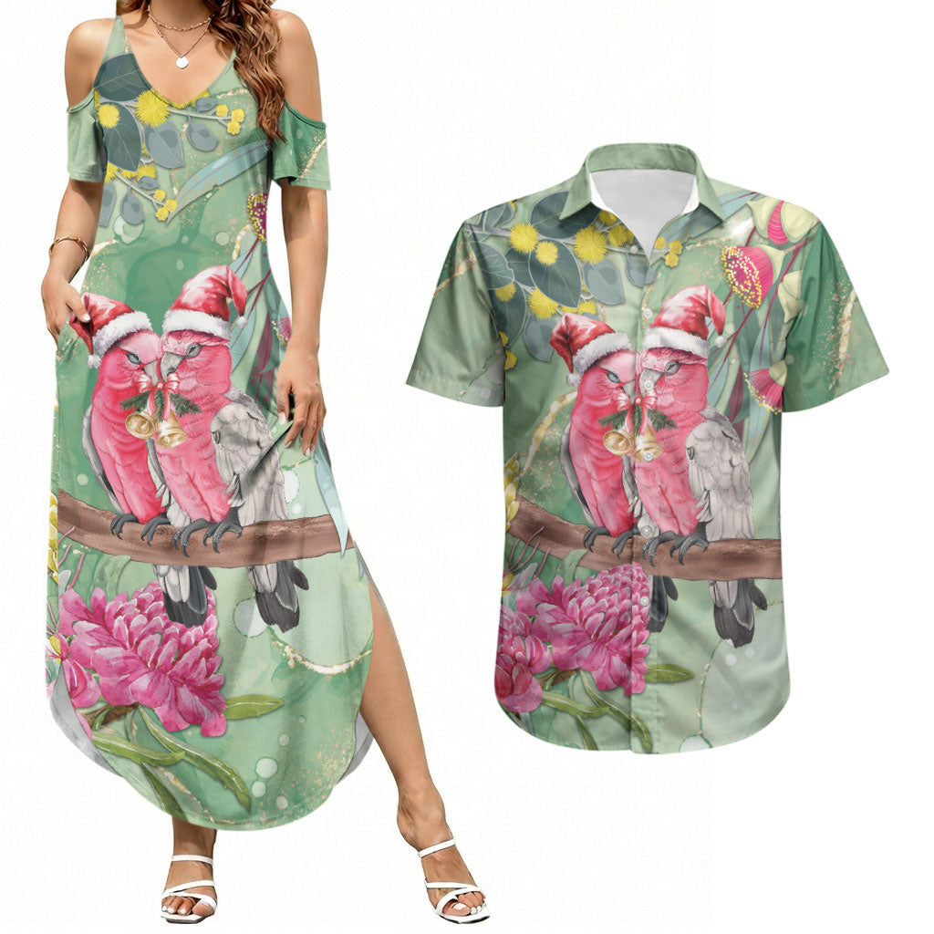 Australia Galah Birds Couple Christmas Couples Matching Summer Maxi Dress and Hawaiian Shirt Mint Glaze
