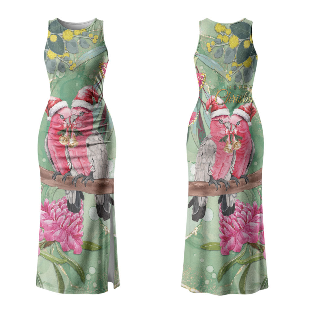 Australia Galah Birds Couple Christmas Couples Matching Tank Maxi Dress and Long Sleeve Button Shirt Mint Glaze