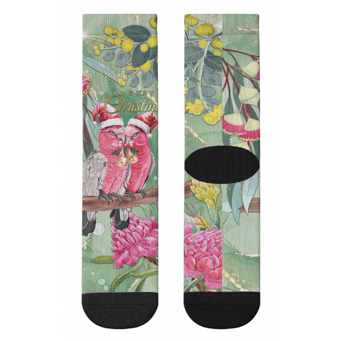 Australia Galah Birds Couple Christmas Crew Socks Mint Glaze