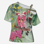 Australia Galah Birds Couple Christmas Cross Shoulder Shirt Mint Glaze