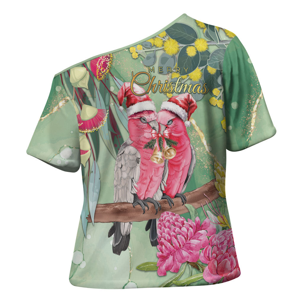 Australia Galah Birds Couple Christmas Cross Shoulder Shirt Mint Glaze