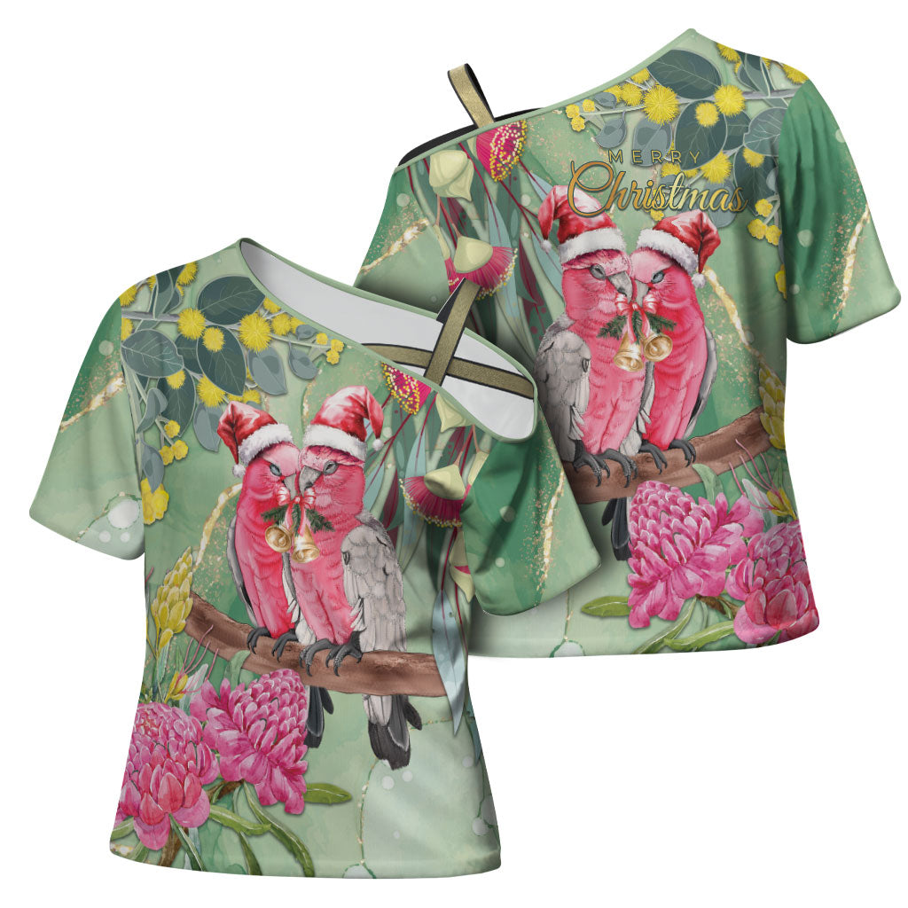 Australia Galah Birds Couple Christmas Cross Shoulder Shirt Mint Glaze