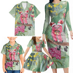 Australia Galah Birds Couple Christmas Family Matching Long Sleeve Bodycon Dress and Hawaiian Shirt Mint Glaze