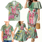 Australia Galah Birds Couple Christmas Family Matching Mermaid Dress and Hawaiian Shirt Mint Glaze