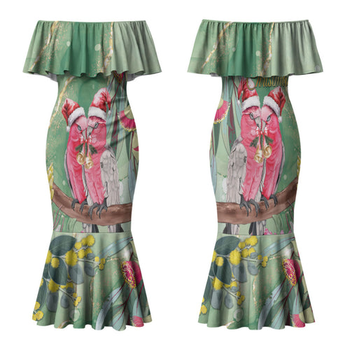 Australia Galah Birds Couple Christmas Family Matching Mermaid Dress and Hawaiian Shirt Mint Glaze