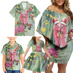Australia Galah Birds Couple Christmas Family Matching Off Shoulder Short Dress and Hawaiian Shirt Mint Glaze