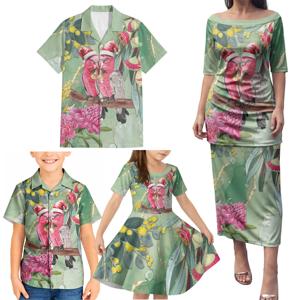 Australia Galah Birds Couple Christmas Family Matching Puletasi and Hawaiian Shirt Mint Glaze