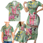 Australia Galah Birds Couple Christmas Family Matching Short Sleeve Bodycon Dress and Hawaiian Shirt Mint Glaze