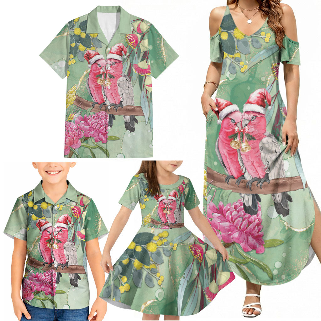 Australia Galah Birds Couple Christmas Family Matching Summer Maxi Dress and Hawaiian Shirt Mint Glaze
