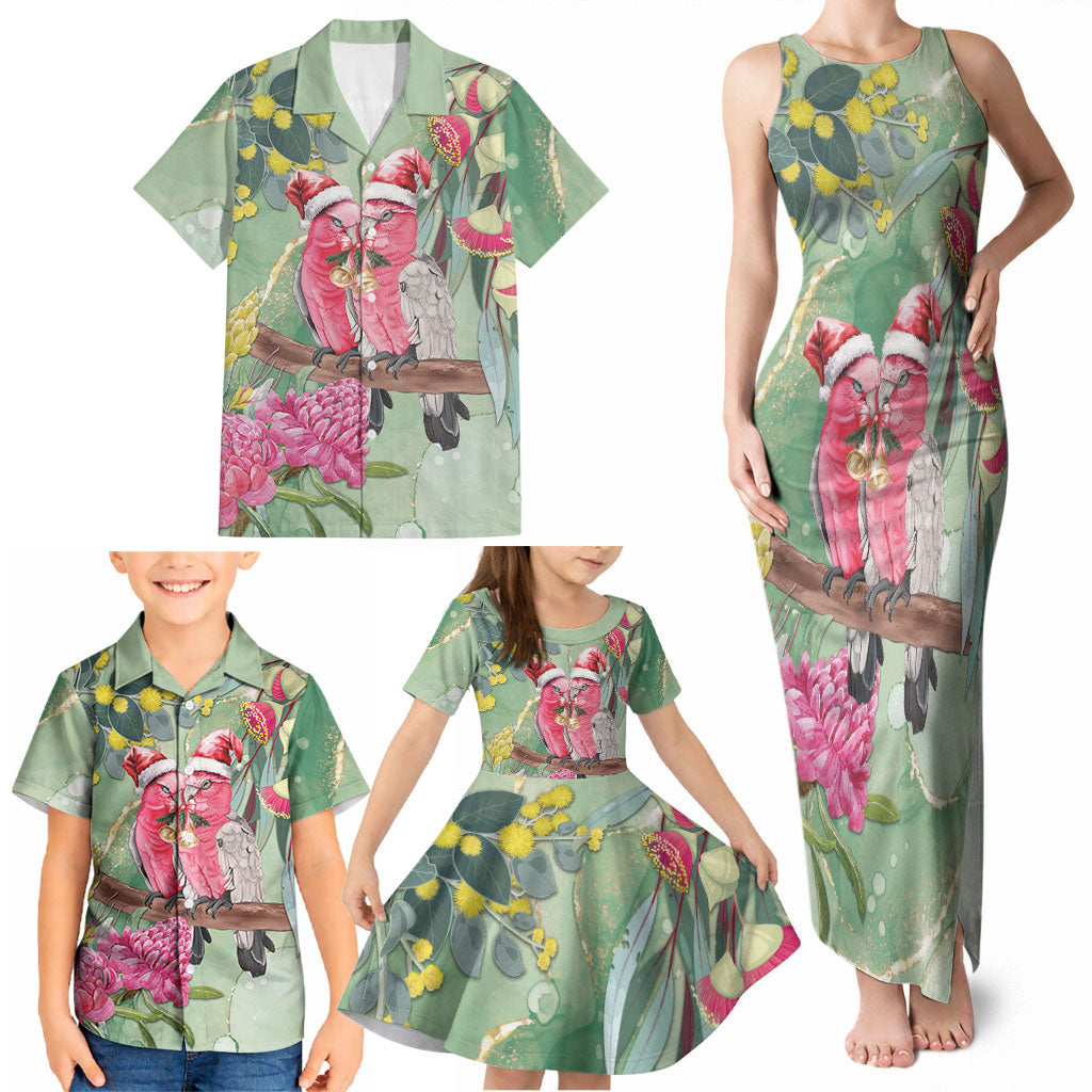 Australia Galah Birds Couple Christmas Family Matching Tank Maxi Dress and Hawaiian Shirt Mint Glaze
