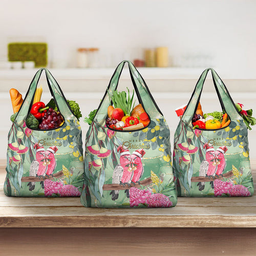 Australia Galah Birds Couple Christmas Grocery Bag Mint Glaze