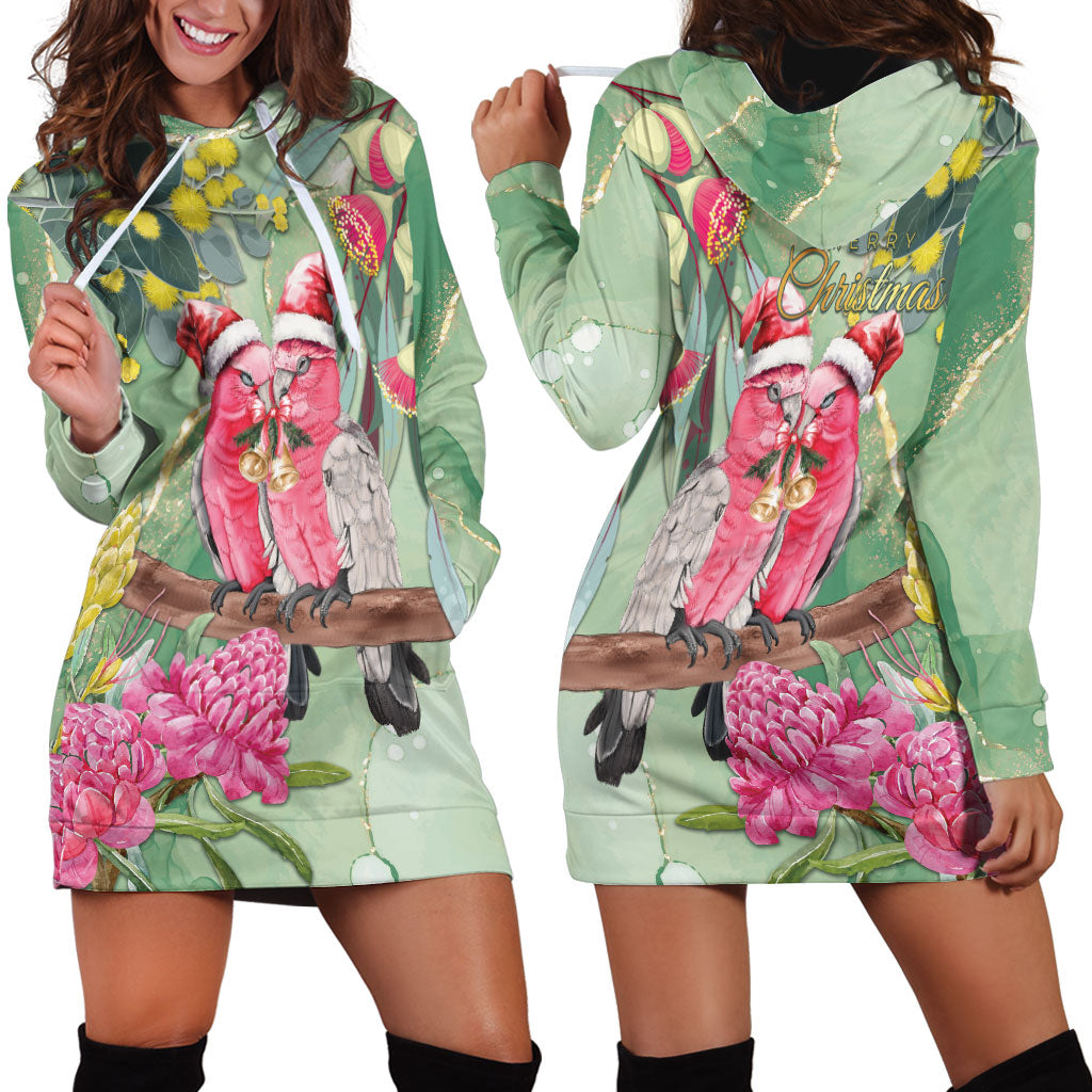 Australia Galah Birds Couple Christmas Hoodie Dress Mint Glaze