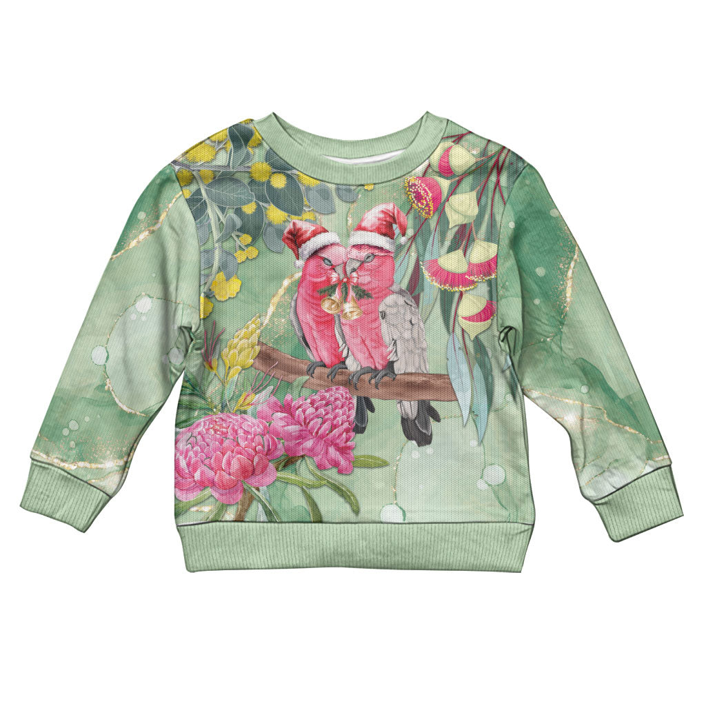 Australia Galah Birds Couple Christmas Kid Ugly Christmas Sweater Mint Glaze