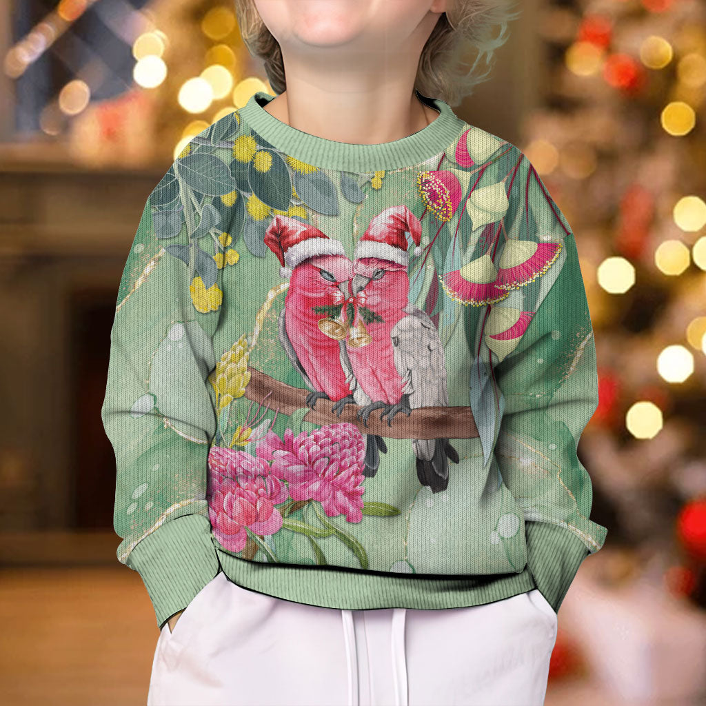 Australia Galah Birds Couple Christmas Kid Ugly Christmas Sweater Mint Glaze