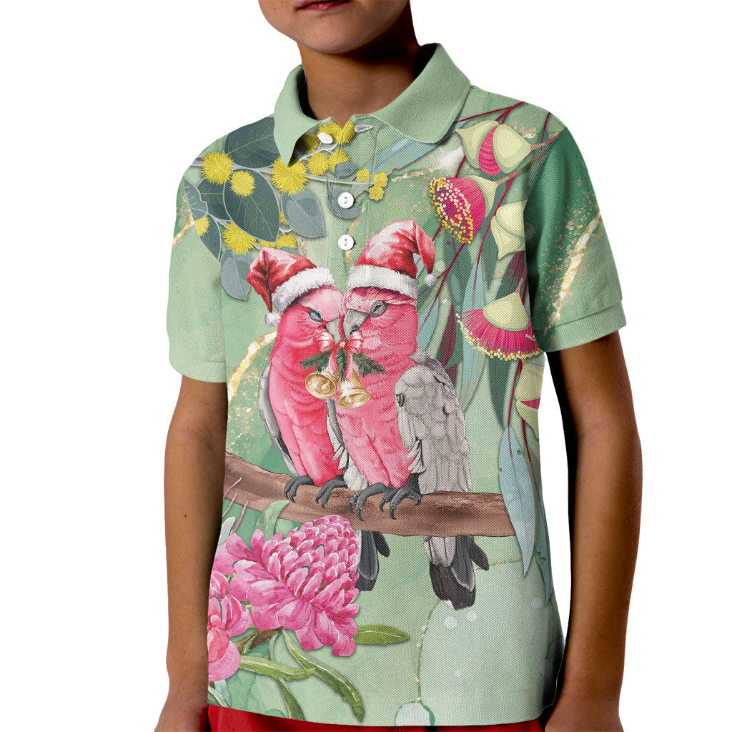 Australia Galah Birds Couple Christmas Kid Polo Shirt Mint Glaze