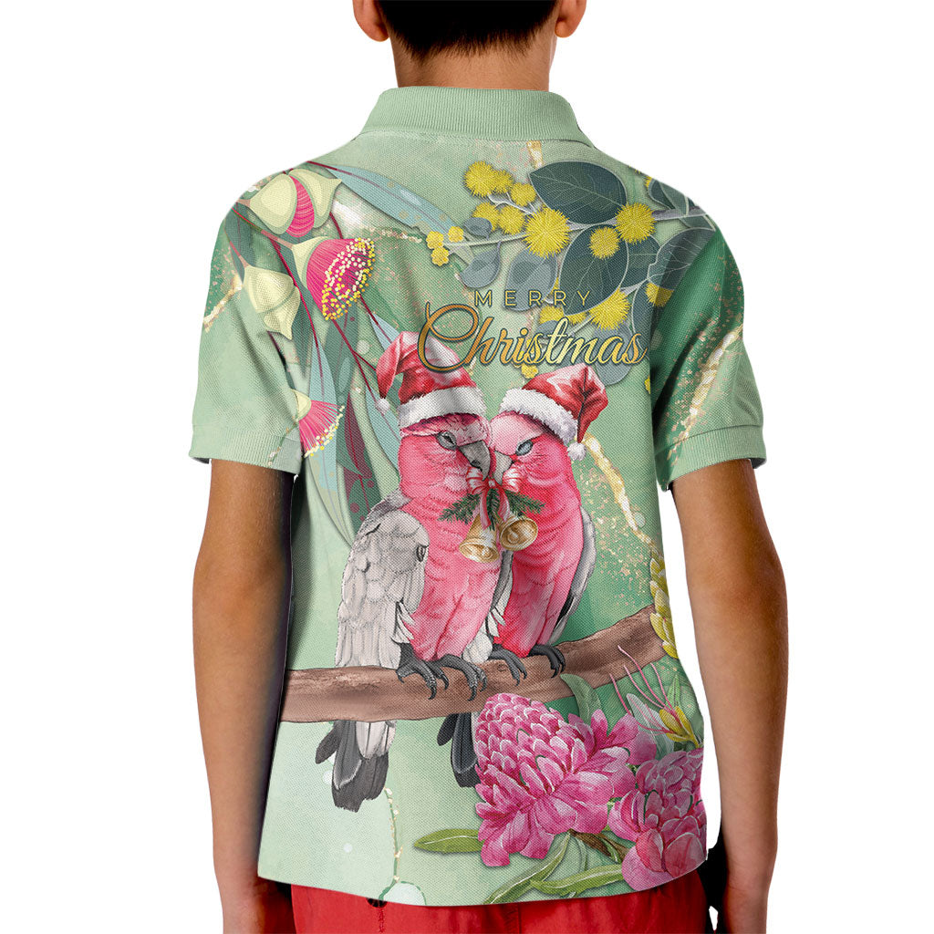 Australia Galah Birds Couple Christmas Kid Polo Shirt Mint Glaze