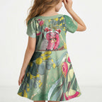 Australia Galah Birds Couple Christmas Kid Short Sleeve Dress Mint Glaze