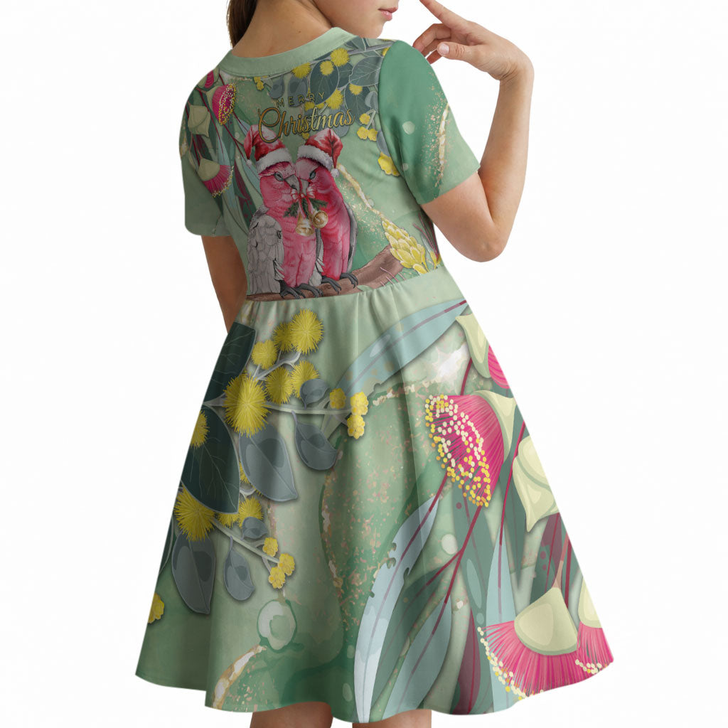Australia Galah Birds Couple Christmas Kid Short Sleeve Dress Mint Glaze