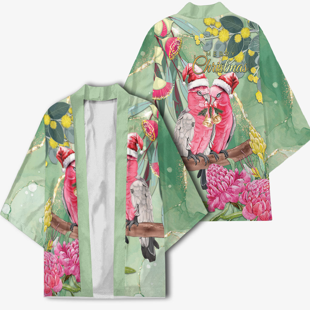 Australia Galah Birds Couple Christmas Kimono Mint Glaze
