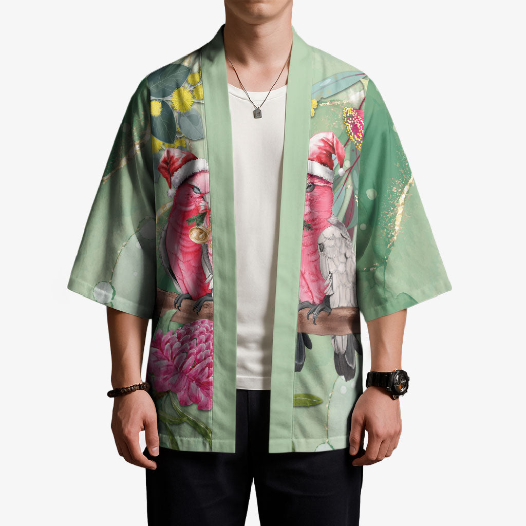 Australia Galah Birds Couple Christmas Kimono Mint Glaze