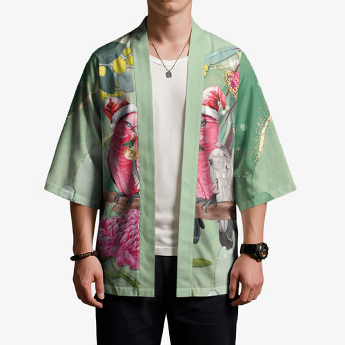 Australia Galah Birds Couple Christmas Kimono Mint Glaze