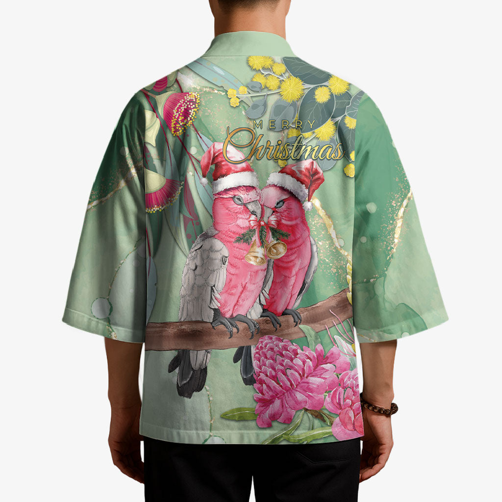 Australia Galah Birds Couple Christmas Kimono Mint Glaze