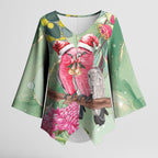 Australia Galah Birds Couple Christmas Kimono Sleeve Blouse Mint Glaze