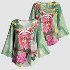 Australia Galah Birds Couple Christmas Kimono Sleeve Blouse Mint Glaze