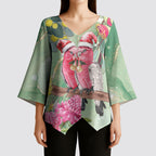 Australia Galah Birds Couple Christmas Kimono Sleeve Blouse Mint Glaze