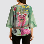 Australia Galah Birds Couple Christmas Kimono Sleeve Blouse Mint Glaze