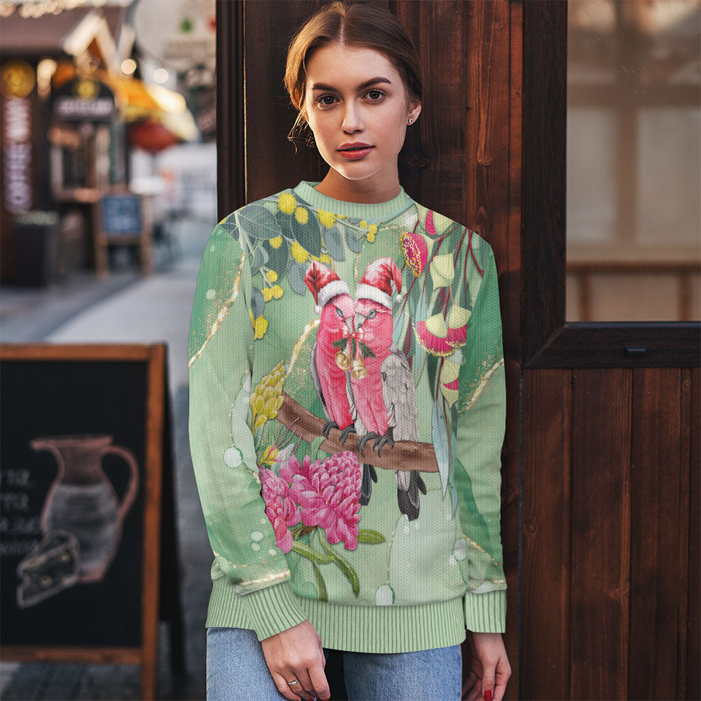 Australia Galah Birds Couple Christmas Ugly Christmas Sweater Mint Glaze