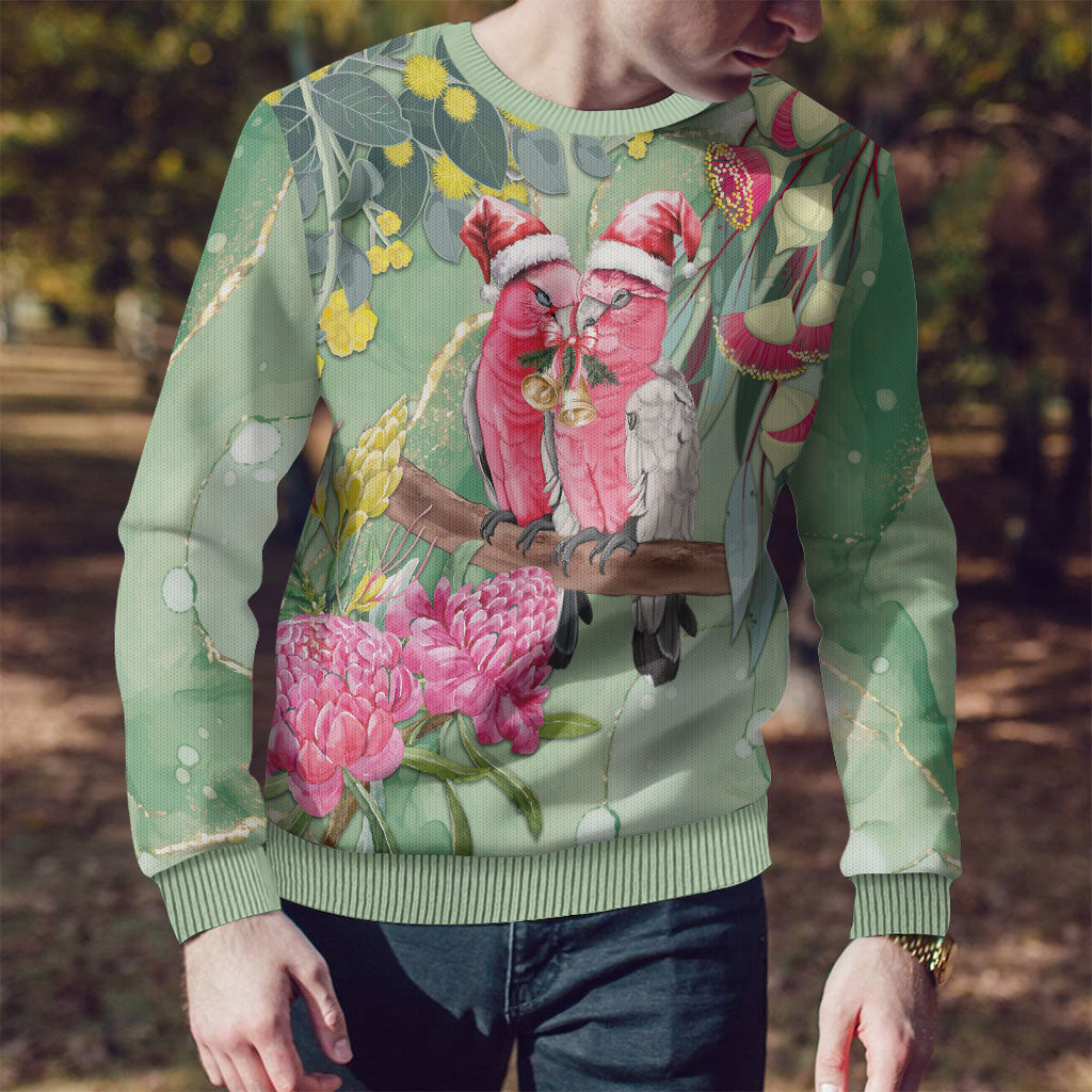 Australia Galah Birds Couple Christmas Ugly Christmas Sweater Mint Glaze