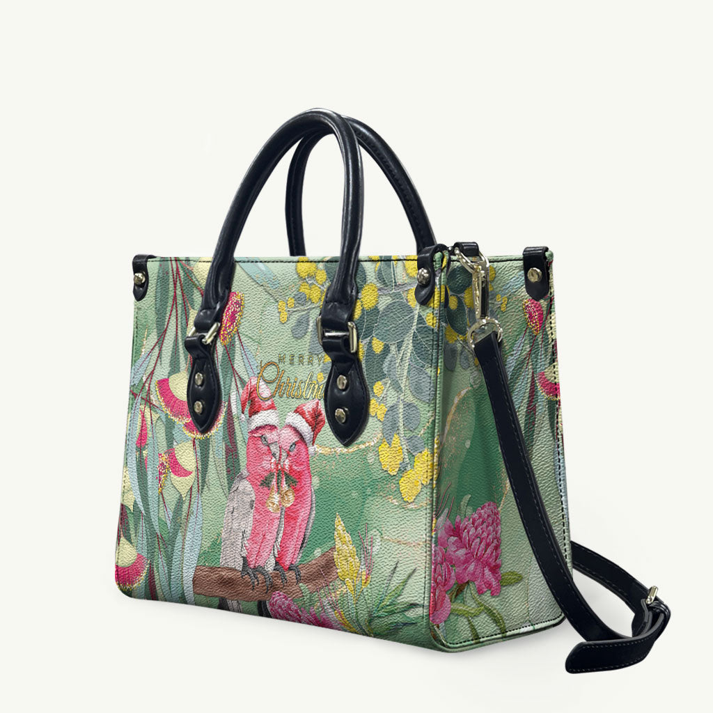 Australia Galah Birds Couple Christmas Leather Bag Mint Glaze