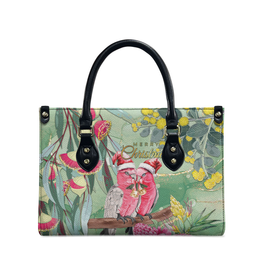 Australia Galah Birds Couple Christmas Leather Bag Mint Glaze